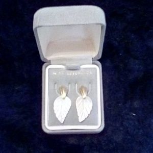 14KT Gold Mother of Pearl Leaf Earrings - pierced